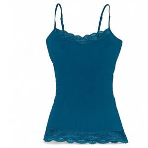 Y2K EXPRESS Cami Tank Lace Trim Shirt Top Teal Green Medium Coquette Fairy 90s